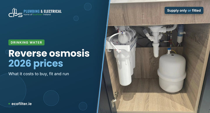 Reverse osmosis drinking water system and storage tank fitted in a kitchen sink cupboard