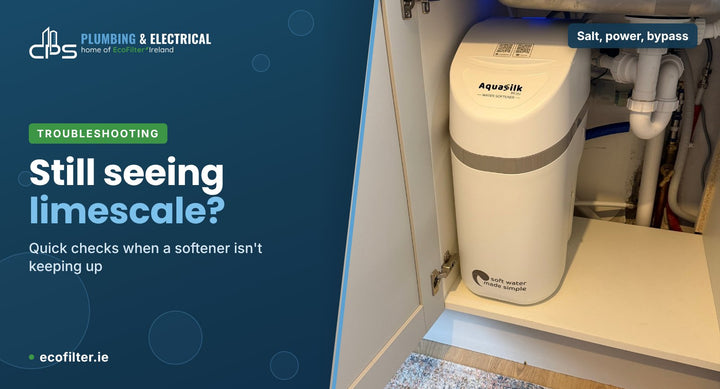 AquaSilk water softener installed in a kitchen cupboard