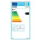 Energy label with a rating scale and various details on a white background