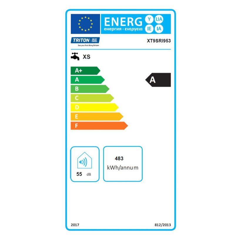 Energy label with a rating scale and various details on a white background