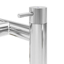 Close-up of a chrome kitchen faucet on a white background