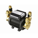 Black pump with brass fittings on a white background