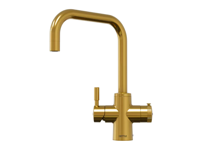 QETTLE Original 4-in-1 boiling water tap in gold with square spout and 4L boiler tank