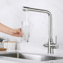 KAIBOR 3 Way Kitchen Tap Stainless Steel with Water Filter Way Drinking Water Kitchen Sink Tap 360°Swivel Spout 2 Lever Kitchen Mixer Stainless Steel
