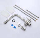KAIBOR 3 Way Kitchen Tap Stainless Steel with Water Filter Way Drinking Water Kitchen Sink Tap 360°Swivel Spout 2 Lever Kitchen Mixer Stainless Steel