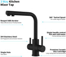 CREA 3 Way Kitchen Taps, 3 Way Kitchen Tap with Water Filter Way, 360° Swivel Triflow Kitchen Tap, 3 Way Tap with 2 Lever, Kitchen Sink Mixer Tap, Matte Black